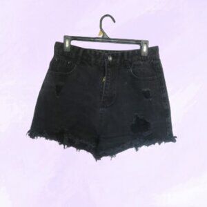 Short denim cut off raw hem jeans summer spring in black size medium.